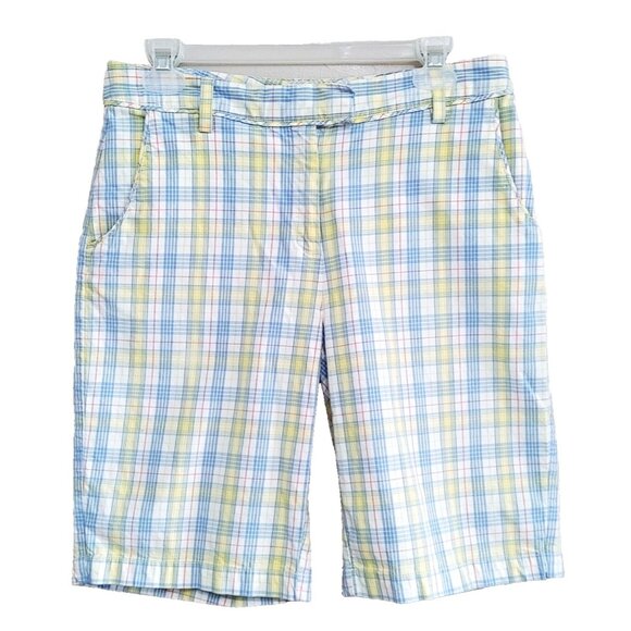 Lady Hagen Women’s Golf Bermuda Shorts Blue Yellow Plaid Stretch Size 4 - Picture 1 of 3
